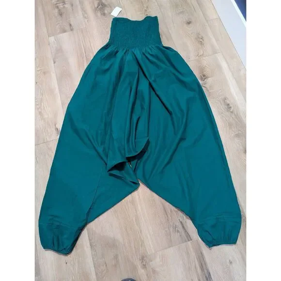 LikeMary Harem Jumpsuit Pants XL 1XL Boho Festival Yoga Cotton Pockets Teal BNWT - Picture 5 of 15